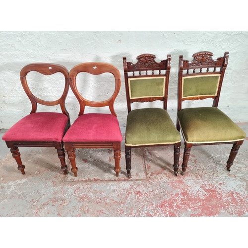 89 - Four antique mahogany dining chairs, two Victorian balloon back and two Edwardian