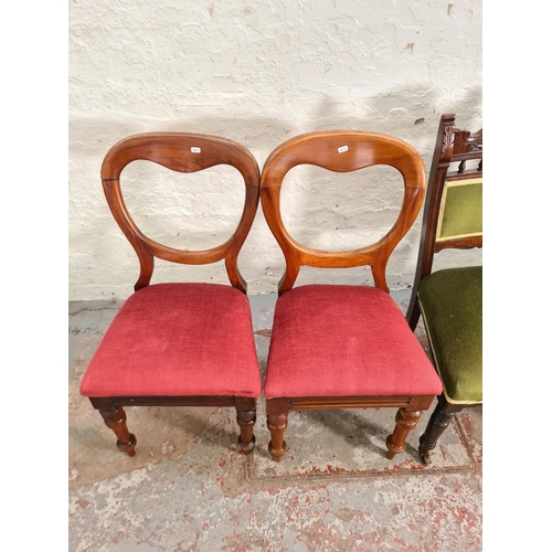 89 - Four antique mahogany dining chairs, two Victorian balloon back and two Edwardian