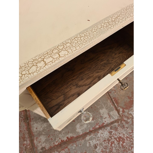 90 - A modern French style white painted console table with single drawer and tapering supports - approx.... 
