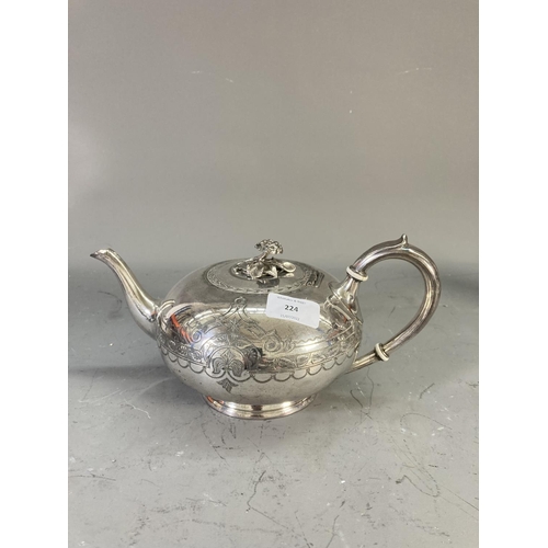 224 - Five pieces of antique silver plated ware, four piece tea/coffee set and tri-footed salver