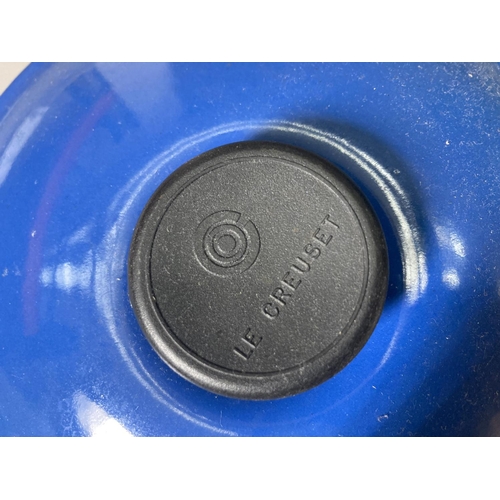 225 - Six pieces of Le Creuset blue enamel and cast iron cookware, five graduated saucepans (No. range 14-... 