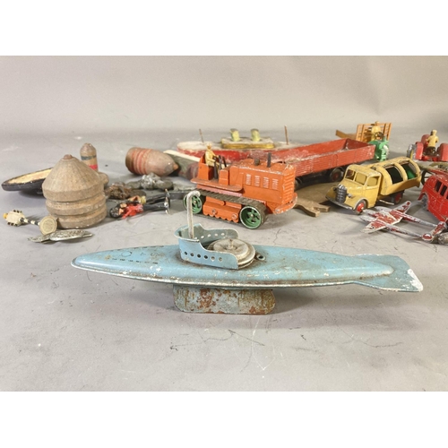 252 - A collection of assorted vintage model vehicles to include Harold Flory tinplate submarine, Dinky Fo... 