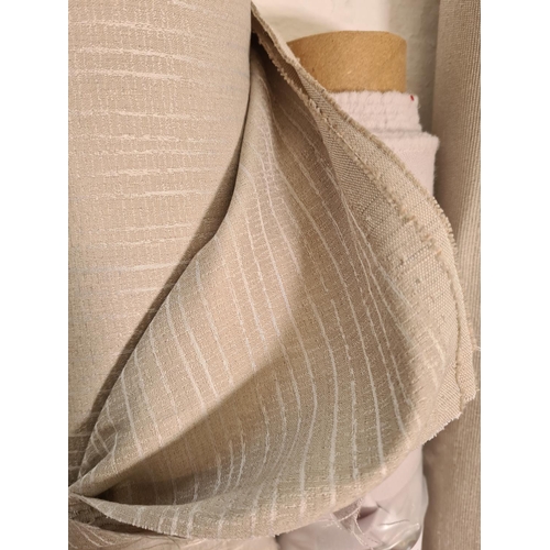 122B - Seven rolls of grey and neutral fabric of varying lengths to include 7m x 3.2m off white sheer voile... 