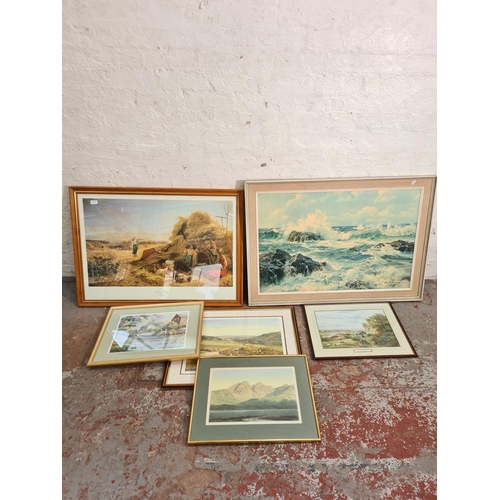 149A - Six framed prints to include Picking Flowers by George Turner, K Melling pencil signed etc.