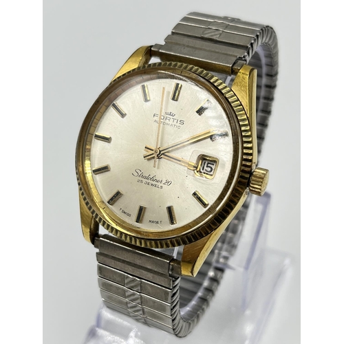 1376 - A vintage Fortis Stratoliner 20 automatic 25 jewels men's 38mm wristwatch with coined edge - ref. 62... 