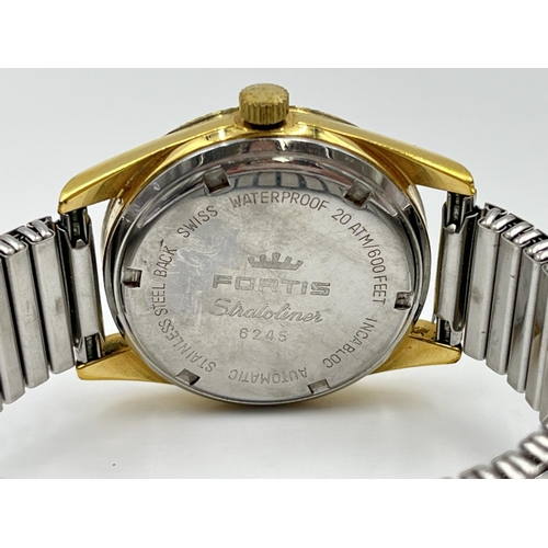 1376 - A vintage Fortis Stratoliner 20 automatic 25 jewels men's 38mm wristwatch with coined edge - ref. 62... 