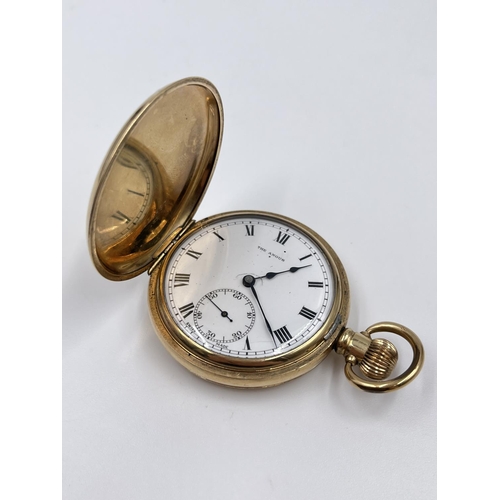 1377 - A 1930s The Angus 15 jewels full hunter gold plated pocket watch