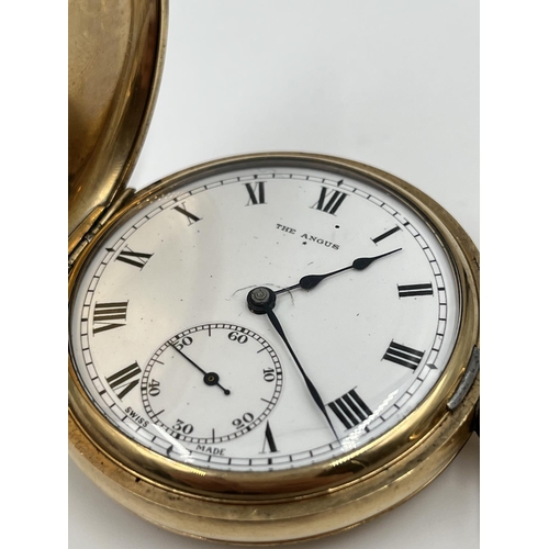 1377 - A 1930s The Angus 15 jewels full hunter gold plated pocket watch