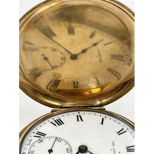 1377 - A 1930s The Angus 15 jewels full hunter gold plated pocket watch