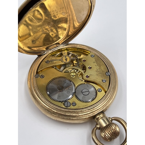 1377 - A 1930s The Angus 15 jewels full hunter gold plated pocket watch