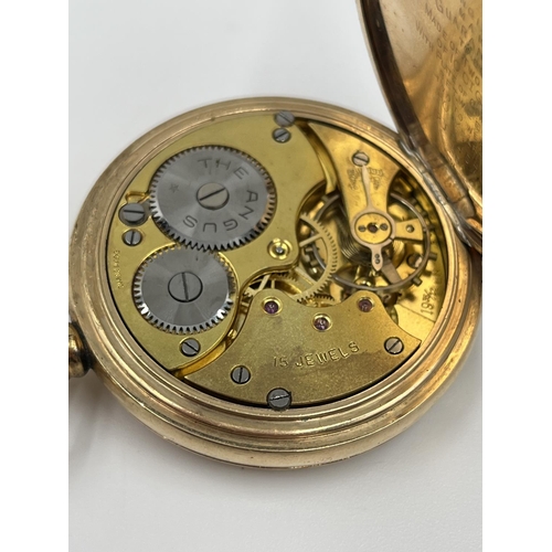 1377 - A 1930s The Angus 15 jewels full hunter gold plated pocket watch