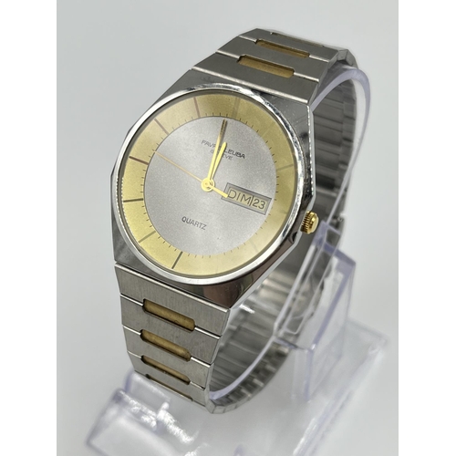 1378 - A cased Favre-Leuba Genève quartz 34mm wristwatch - ref. 5900-53 with warranty card