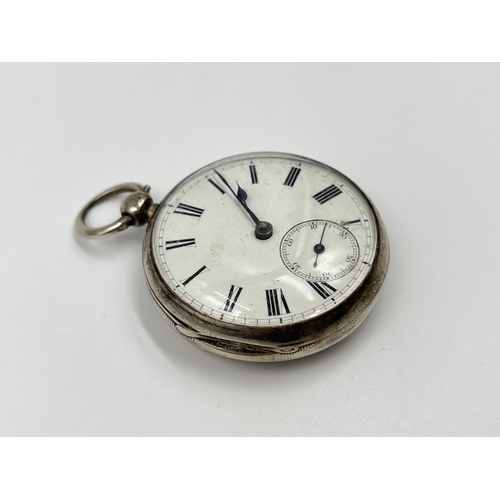 1333 - A Victorian hallmarked London sterling silver open face key wind pocket watch by Joseph Hirst, dated... 