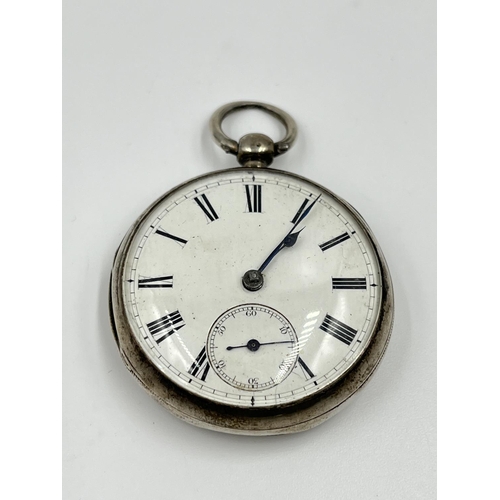 1333 - A Victorian hallmarked London sterling silver open face key wind pocket watch by Joseph Hirst, dated... 