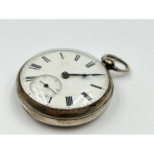 1333 - A Victorian hallmarked London sterling silver open face key wind pocket watch by Joseph Hirst, dated... 