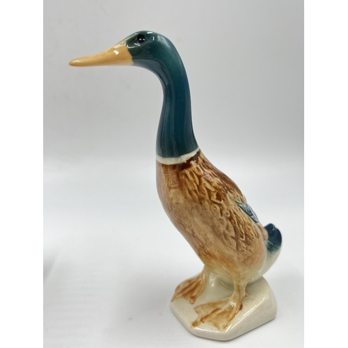 1322 - Four ceramic figurines, Beswick standing mallard duck 756-1, Beswick standing mallard duck 756-2, Ro... 