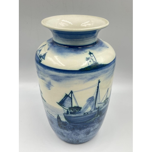 1330 - An Iden Pottery of Rye, Sussex hand painted ceramic ship vase, signed G. Forshaw - approx. 27cm high