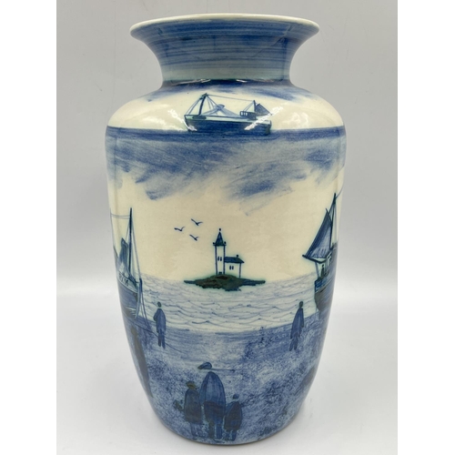 1330 - An Iden Pottery of Rye, Sussex hand painted ceramic ship vase, signed G. Forshaw - approx. 27cm high