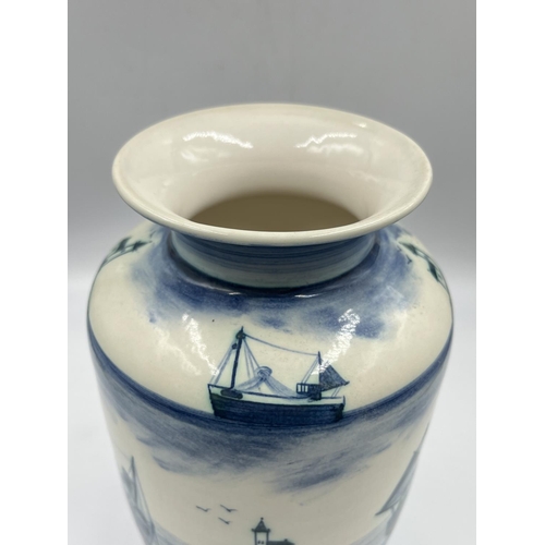 1330 - An Iden Pottery of Rye, Sussex hand painted ceramic ship vase, signed G. Forshaw - approx. 27cm high