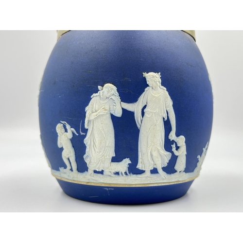 1327 - A 19th century Wedgwood blue Jasperware and EPNS biscuit barrel - approx. 14cm high