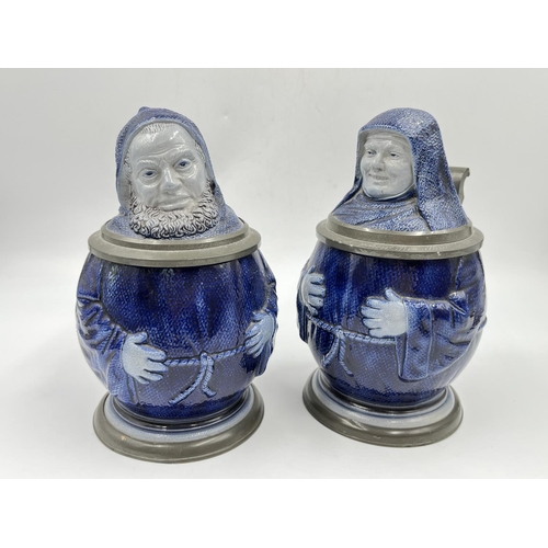 1325 - Two Merkelbach & Wick ceramic and pewter monk steins - largest approx. 18cm high