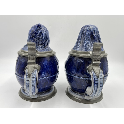 1325 - Two Merkelbach & Wick ceramic and pewter monk steins - largest approx. 18cm high