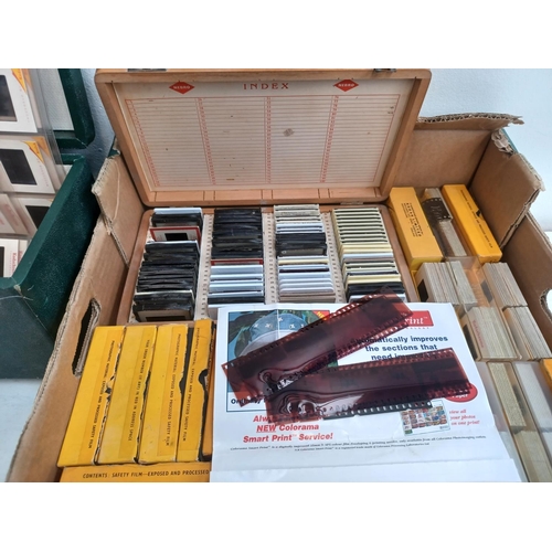 444 - Three boxes containing, boxed Boots 4000 TL slide viewer, large collection of slides, boxed colour t... 