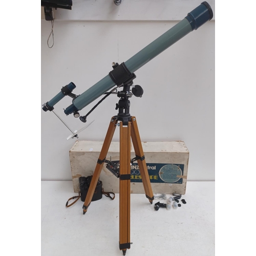 447 - Two vintage optical instruments, one boxed Prinz Astral 500 D=60mm F=910mm telescope with wooden tri... 