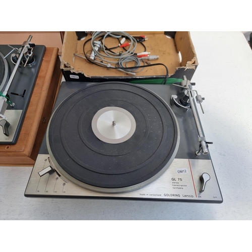 452 - Two Goldring Lenco GL75 stereo transcription turntables, one with plinth and cover