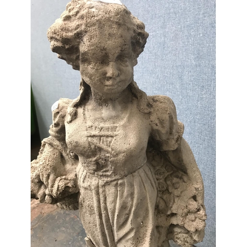 675 - Two cast stone lady garden statues - largest approx. 74cm high