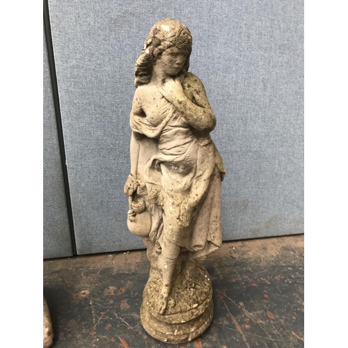 675 - Two cast stone lady garden statues - largest approx. 74cm high