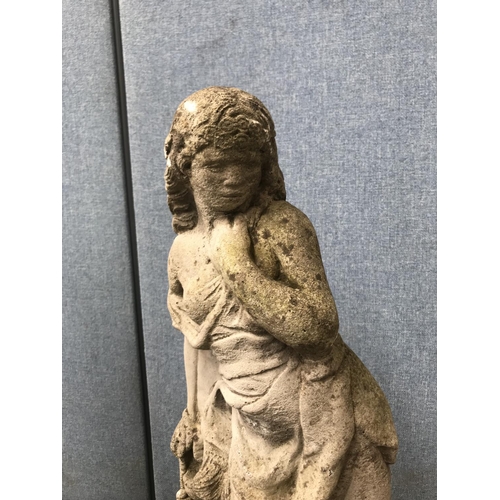 675 - Two cast stone lady garden statues - largest approx. 74cm high