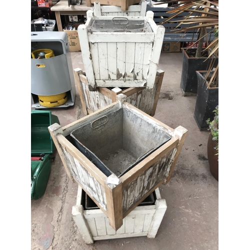 684 - Nine white painted wooden garden planters with galvanised twin handled liners - approx. 39cm high x ... 