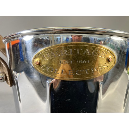 214A - A Heritage Collection stainless steel champagne bucket with brown leather handles - approx. 22cm hig... 