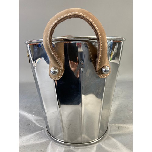 214A - A Heritage Collection stainless steel champagne bucket with brown leather handles - approx. 22cm hig... 