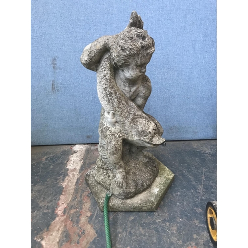 690 - Two garden items, one Al-Ko H1600DS 240v chipper and one cast stone statue water feature with cast s... 