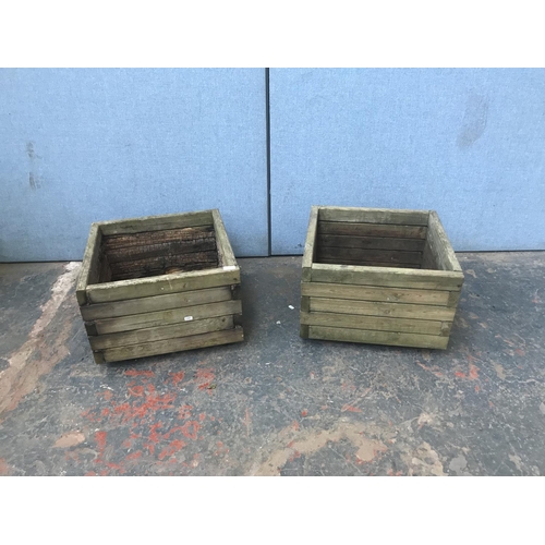 694 - Two weathered pine square garden planters - approx. 33cm high x 50cm square