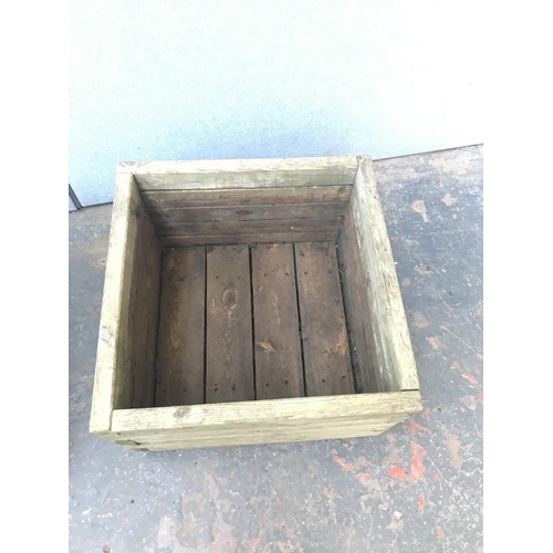 694 - Two weathered pine square garden planters - approx. 33cm high x 50cm square