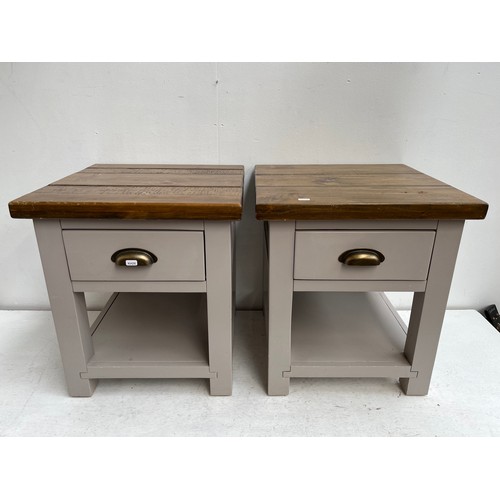 20A - A pair of modern hardwood and grey painted two tier side tables, each having one drawer - approx. 56... 