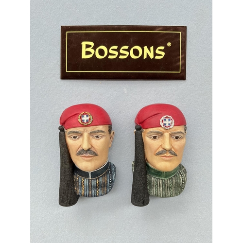 130 - Two boxed 1995 Bossons Evzon hand painted chalkware head wall plaques, one being a prototype