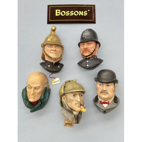 121 - Five boxed Bossons The Victorian Collection hand painted chalkware head wall plaques comprising Sher... 
