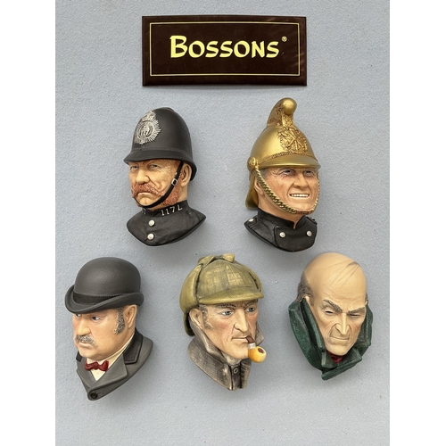 120 - Five boxed Bossons The Victorian Collection hand painted chalkware head wall plaques comprising Sher... 