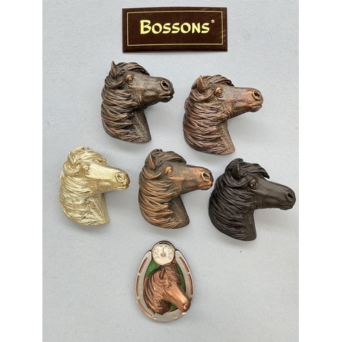 109 - Six Bossons pony head wall plaques, three Fraser Art copper coloured, one chalkware black, one Frase... 