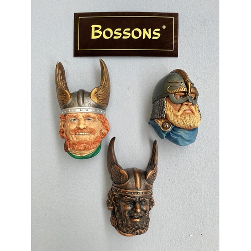 107 - Three Bossons hand painted chalkware head wall plaques comprising King Olaf, Rolf and Fraser Art Cop... 