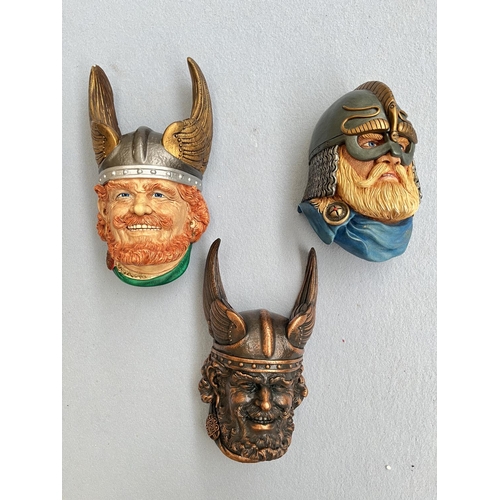 107 - Three Bossons hand painted chalkware head wall plaques comprising King Olaf, Rolf and Fraser Art Cop... 