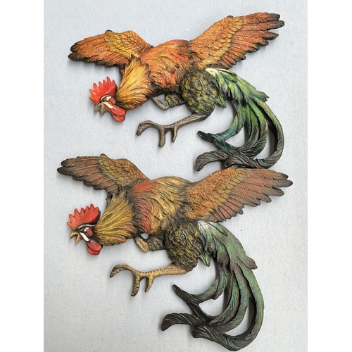 104 - Two Bossons Fraser Art Fighting Cock wall plaques
