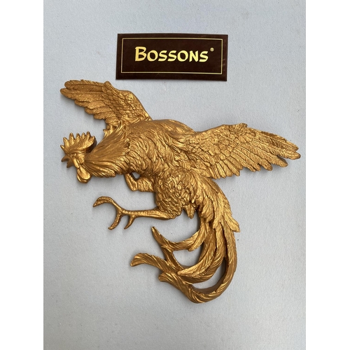 105 - A Bossons Fraser Art Fighting Cock gold painted wall plaque