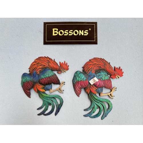102 - Two Bossons Fraser Art Fighting Cock wall plaques