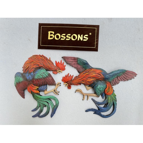 103 - Two Bossons Fraser Art Fighting Cock wall plaques