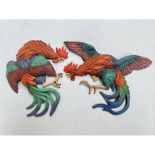 103 - Two Bossons Fraser Art Fighting Cock wall plaques